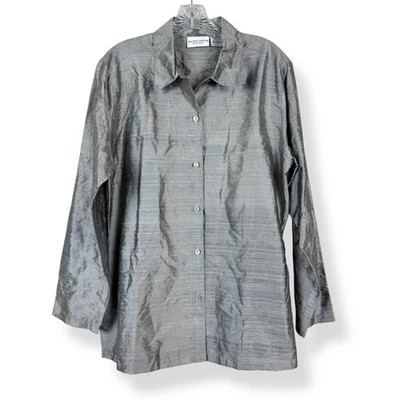 Top con botones de mezcla de seda Jaclyn Smith para mujer talla L plateado bordado Foto 1 de 4