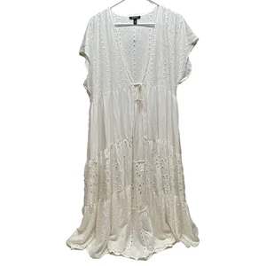 Maxi Kimono Torrid Para Mujer 00 M/L Blanco Algodón Ojales Bordados Cubrir Usado en Excelente Condición - Imagen 1 de 12