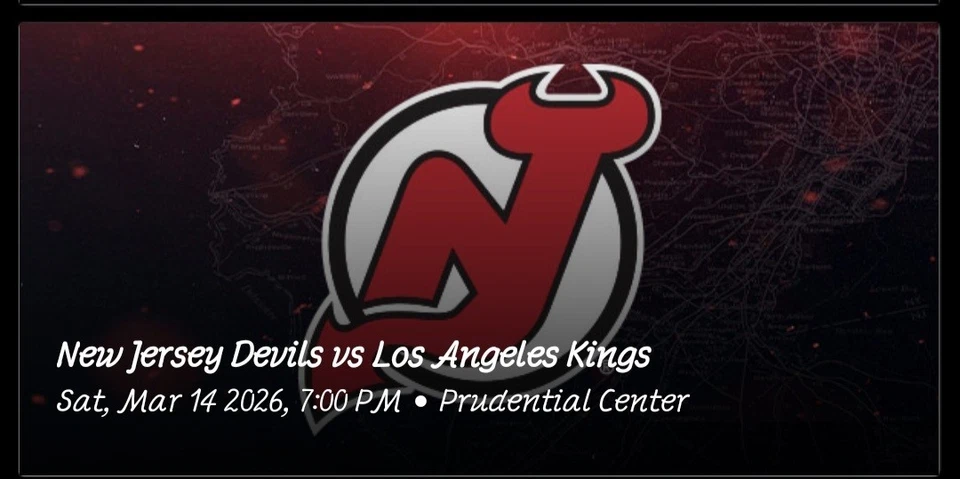 2 NJ Devils Vs Los Angeles Kings Tickets  3/14/26 Sec 132 Row 1 - Image 1 of 1