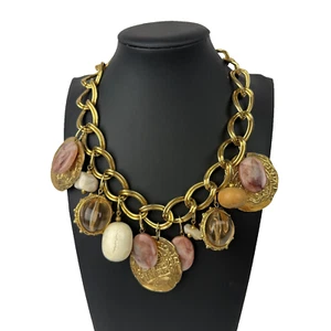 LES BERNARD Beaded Chain Ancient Roman Coin Vintage 14" Choker Necklace Chunky - Picture 1 of 11