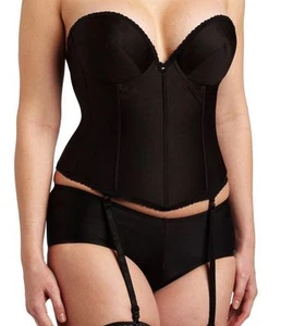 Carnival Women's Low Back Satin Shapewear Boning Bra Corset w Garter Black 34B - Picture 1 of 2