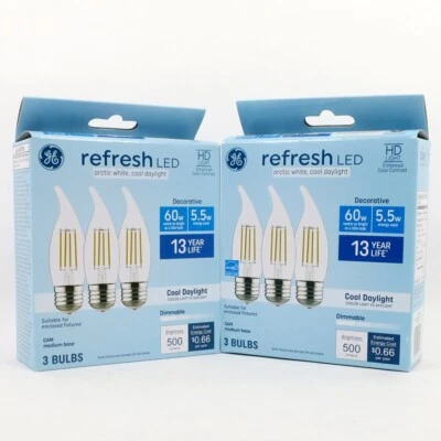 GE refresh LED cool white chandelier bulbs, 60 watt equivalent, 5.5 (2 Boxes) - Image 1 of 4