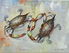 12x16 Dual Double Crab Original Stretched Canvas Oil Painting Wall Art Work