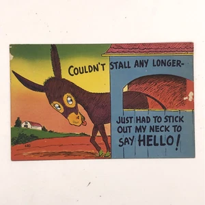 Colourpicture 680 Comic Linen Postcard Donkey Farm Hello Humor - Picture 1 of 4