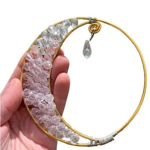 Gold & Silver Wire Crescent Moon Suncatcher Moonstone Wall Décor Hanging Art - Picture 1 of 12