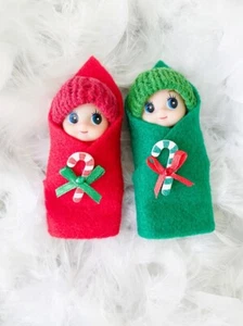 Newborn Twin Baby Elf Dolls Holiday Red Green Boys Girls Gift Toy Christmas - Picture 1 of 2