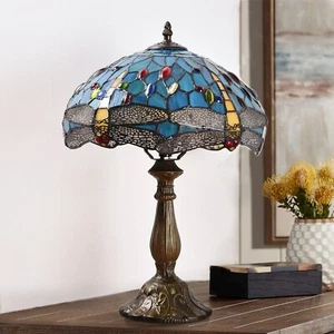 Tiffany Style Dragonfly table lamps Stained Glass Lamp Sea Blue Accent Lamp 18" - Picture 1 of 6