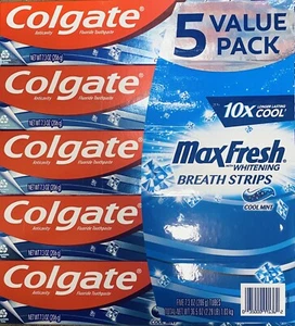 Colgate Max Fresh Toothpaste With Mini Breath Strips 7.3 oz 5 VALUE PACK - MINT - Picture 1 of 2