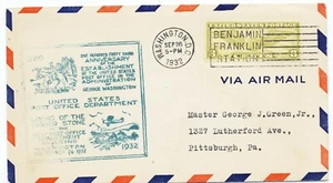 USA 1932 First Flight Event Cover Cornerstone US Post Office Washington DC Cachet - Bild 1 von 2