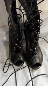 Chelsea Paris Mujer Botas Negras Encaje 8 EE. UU./38 UE Stiletto Punta Abierta Fiesta - Imagen 1 de 19