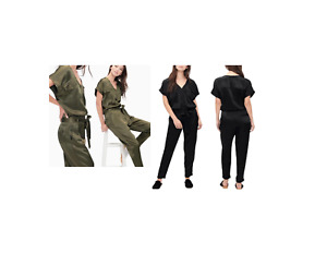 NWT Splendid Women's Slub Satin Belted Jumpsuit Black, Olive, Size XS, S, M $200