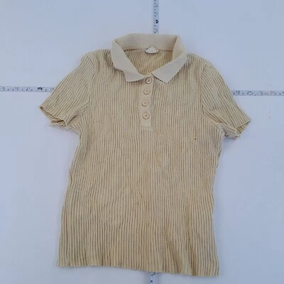 URBAN OUTFITTERS Top Medio Amarillo Mujer Manga Corta Polo Acanalado Elástico - Imagen 1 de 4