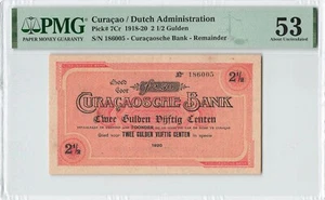 CURACAO 2 1/2 Gulden 1920, P-7Cr REMAINDER, PMG 53 Original a/UNC, Scarce Type - Picture 1 of 2