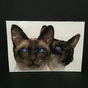 Completo rifinito punto croce amanti gatti siamesi fatto a mano regalo senza cornice - Foto 1 di 9