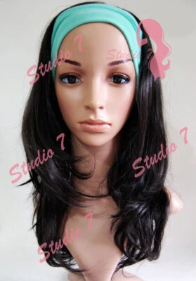 W60 Jet schwarz 3/4 Perücke Haarausfall langlagig gewellt Haarteil Studio7-UK