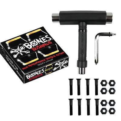 Bones Skateboard Bushings Hardcore Medium Black 91A With Krown T-Tool & Hardware