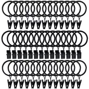 40 Pack Black Matte Metal Curtain Rings With Clips 1.25"blac - Picture 1 of 4