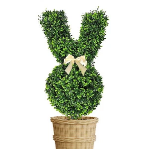 Bunny Topiary Tree Pot Outdoor Easter Rabbit Shaped Plant Porch Green Decor - Picture 1 of 10