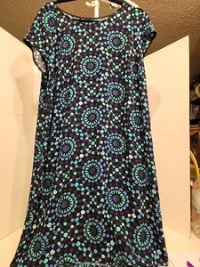 Merona XXL Dress Floral Short Sleeve Round Neck Dress Blue Black Teal Runs Small - Picture 1 of 8