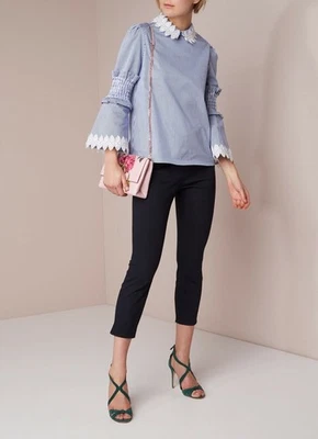 TED BAKER Baylea navy cropped slim dressy trousers cigarette pants zip work 1 8 - Image 1 of 4