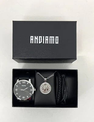 Men's 5-Piece Gift Set - Watch, Necklace and Bracelets - Silver - with gift box - Image 1 of 4