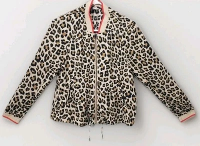 NWT H&M Divided  Women  Leopard Print Zip Bomber Forever Graphic on Back Size 14 - Image 1 of 4