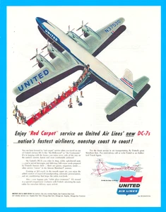 United Air Lines DC-7 aircraft aviation map travel vintage print ad 1954 - Picture 1 of 4