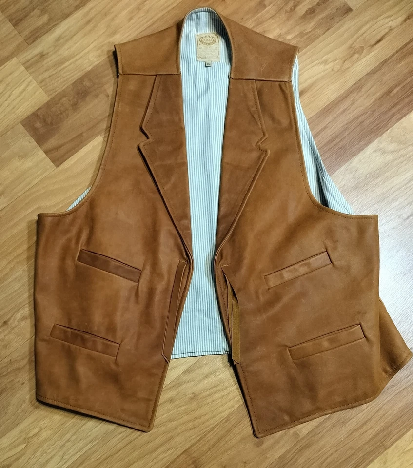 Wah Maker Tan Leather Vest Men’s XL Tan Western Cowboy Vintage Style Made in USA - Image 1 of 4