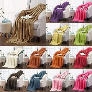 HST Tweed Knitted Throw Blanket with Tassels Soft Cozy Blanket for Couch Bed - Picture 1 of 329