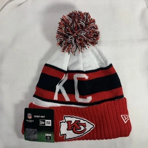 KC chiefs In Field Pom Beanie One Size New Era Thermal Lined NFL Football Wintr - Picture 1 of 8