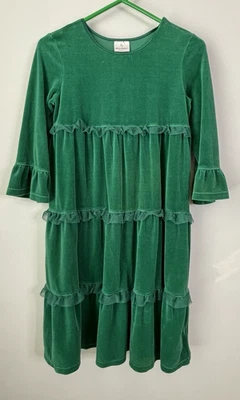Vestido Hanna Andersson Niñas 160 Verde Terciopelo Love To Girar Volantes Talla 14-16 Foto 1 de 4