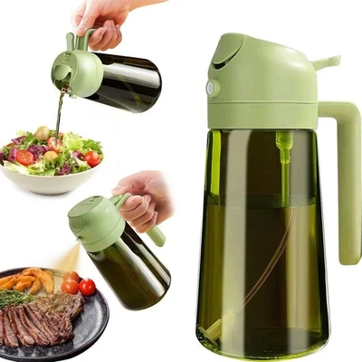 470ML/16oz Dark Green Glass Oil Sprayer – 2-in-1 Olive Oil Dispenser for Cooking - Image 1 of 4