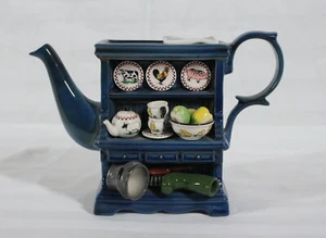 RARE! VINTAGE 1995 CARDEW DESIGN FARMHOUSE BLUE WELSH DRESSER TEAPOT 6"TALL NEW - Picture 1 of 7