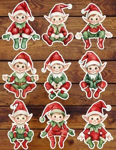 Sitting Christmas Elf Die Cut Vinyl Stickers Set Scrapbooking Laptop Waterbottle - Picture 1 of 1