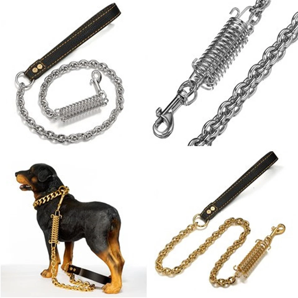 1ft/2ft/3ft Large Pet Dog Leash Stainless Steel Curb Chain with Damping Spring - Image 1 of 4