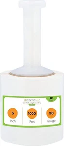 12 Rolls 5" x 1000 Ft. x 90 Gauge Clear Cast Stretch Wrap + Free Plastic Handle - Picture 1 of 8