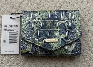 Brahmin Melbourne SMALL VERONICA Trifold Envelope Wallet GREEN VIPER Blue NWT - Picture 1 of 11