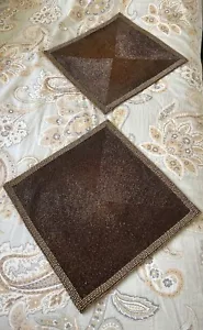 Z Gallerie Beaded Glass PLACEMATS TWO-TONED COPPER 15" x 15" Square Pair New - Picture 1 of 9