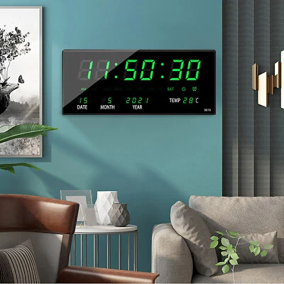 Digital LED Large Display Wall Desk Alarm Clock With Calendar Temperature Date - Image 1 of 4