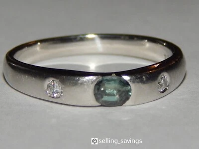 900 PLATINUM ALEXANDRITE & DIAMOND 3.2MM THICK FLUSH SET GYPSY SET BAND RING - Image 1 of 4