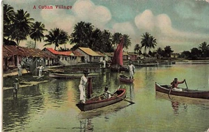 Cuba Postcard Cuban Village Boats Houses Palm Trees About 1910    M3 - Picture 1 of 2