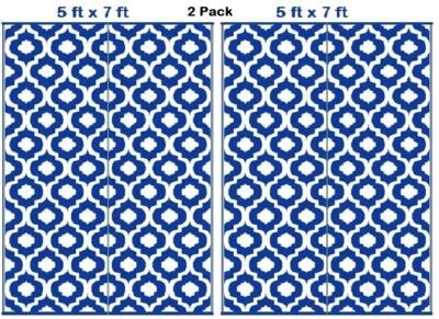 BalajeesUSA Outdoor Patio Rugs Reversible Waterproof Plastic Straw RVCamper Blue - Image 1 of 4