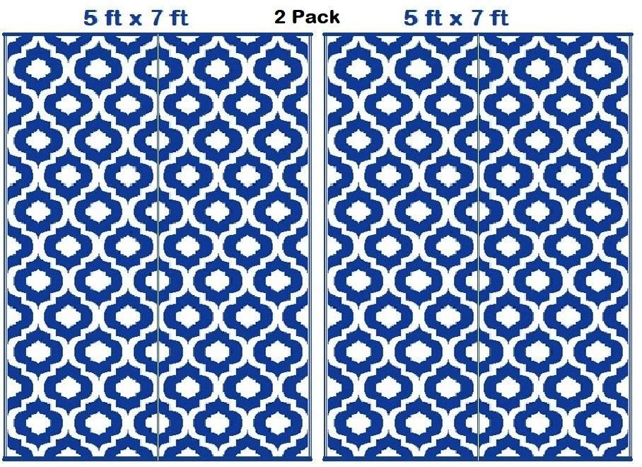 BalajeesUSA Outdoor Patio Rugs Reversible Waterproof Plastic Straw RVCamper Blue - Image 1 of 4