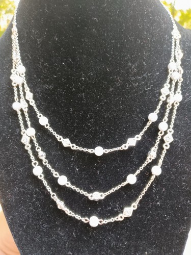 VETEMENTS Collana Anne Klein regolabile con perle finte tono argento stratificato nuova con etichetta