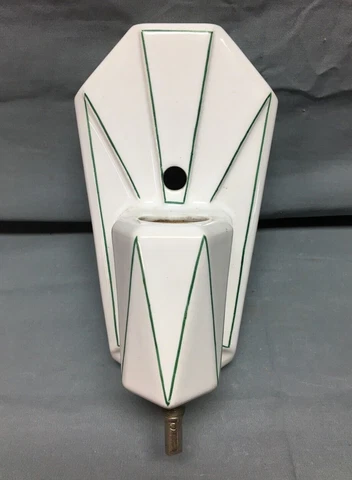 1 VTG Interior Antique White Porcelain Green Pinstripe Wall Sconce Light 711-22B Cover