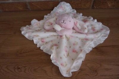 SECURITY Blanket LITTLE ME Pink White Bunny Rabbit Floral Satin Ruffle Lovey Toy - Image 1 of 4