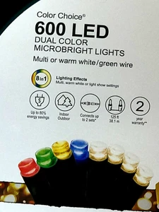 GE Color Choice 600 Ct Dual Color Multicolor Warm White LED MicroBright Lights - Picture 1 of 9