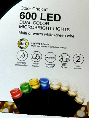 GE Color Choice 600 Ct Dual Color Multicolor Warm White LED MicroBright Lights - Image 1 of 4