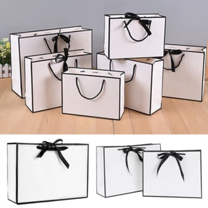 Paper Gift Bag with Bowtie Black & White Tote Bag Wedding Birthday Party Favours - Picture 1 of 11
