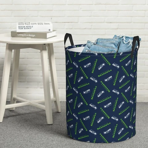 Seattle Seahawks Foldable Clothes Bag, Washing Bin Circular Hamper Size M Cover